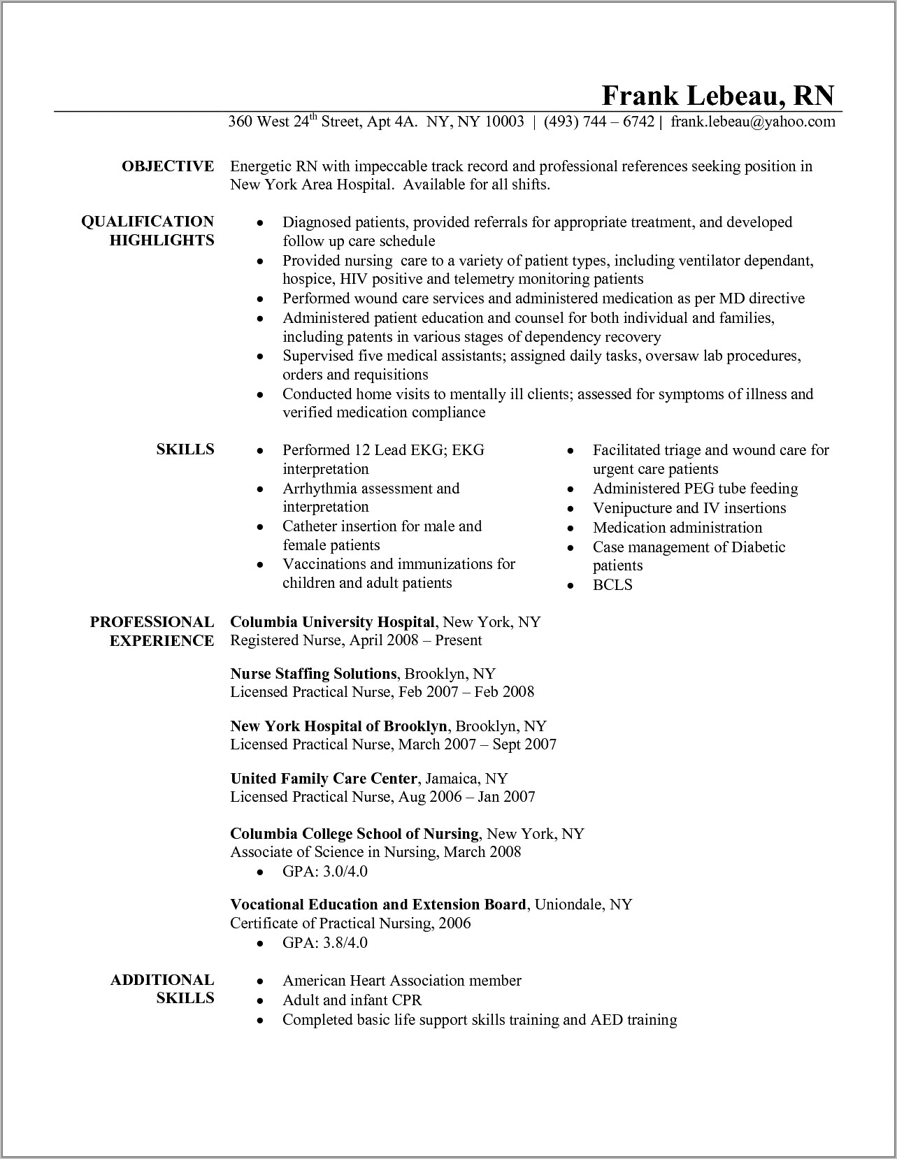 Resume Examples Rn Registered Nurse