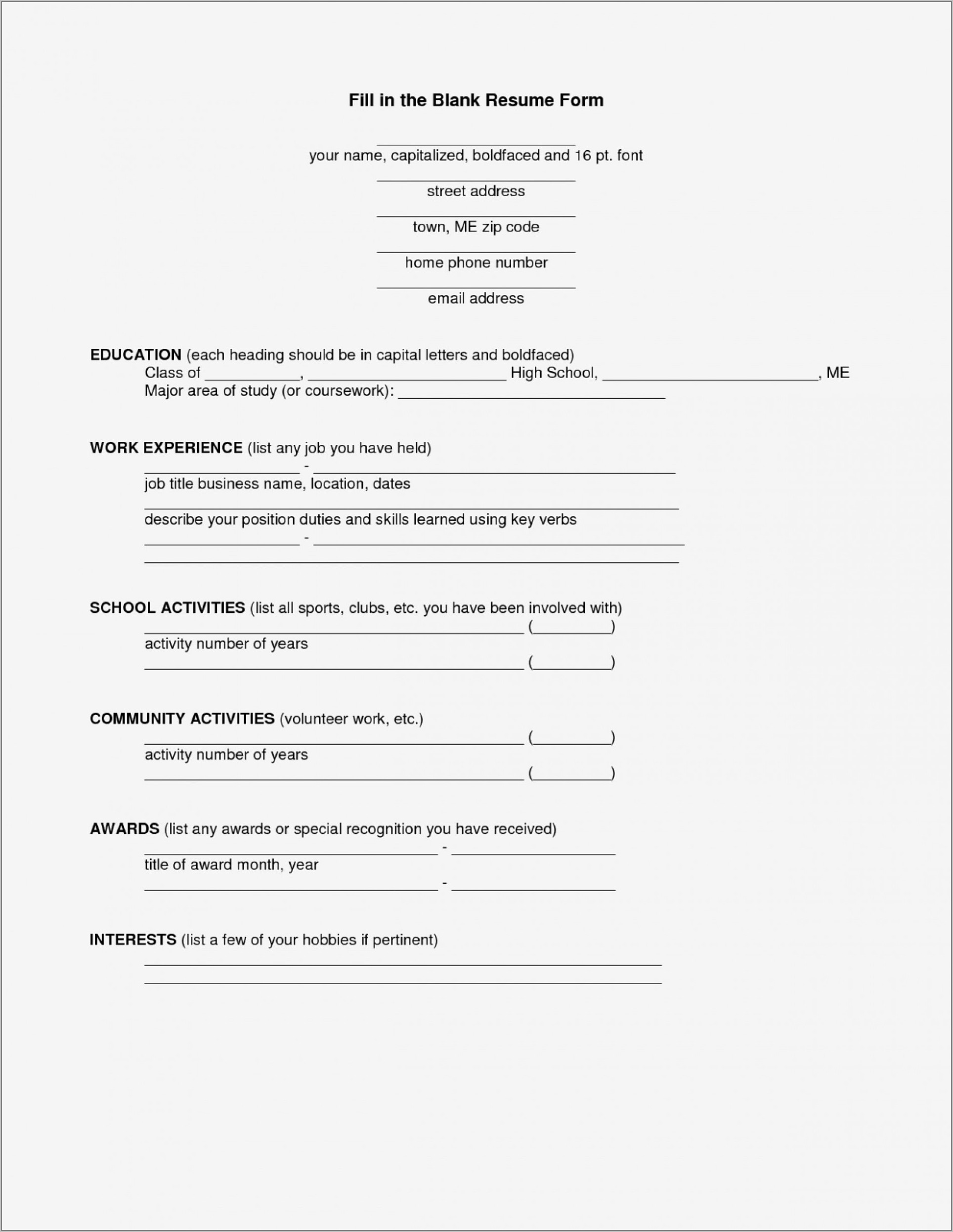 Resume Fill In The Blank Pdf Free