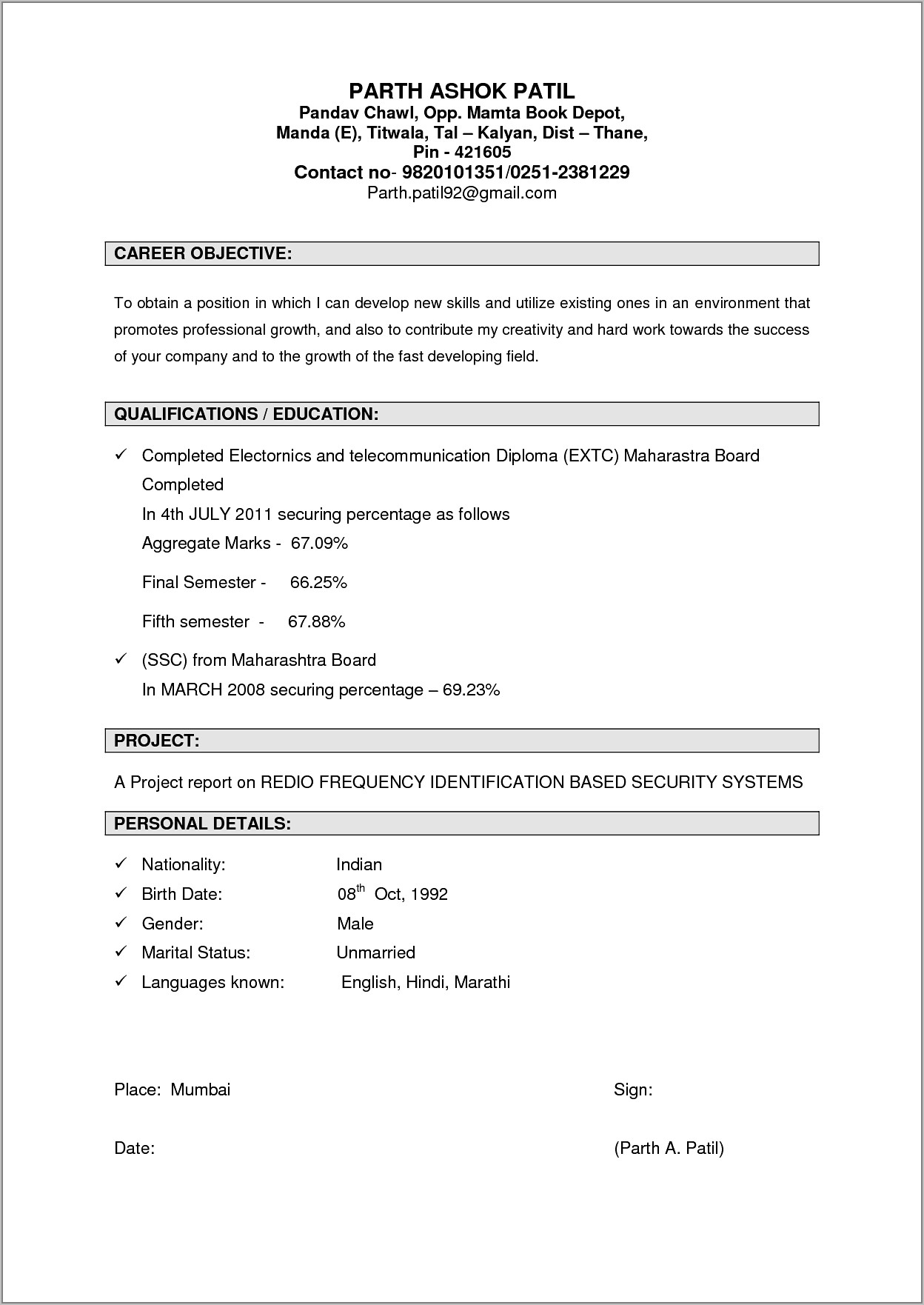 Resume For Accountant Job In India