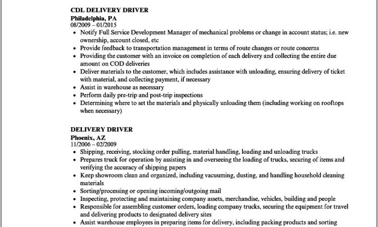 Resume For Car Driving Job