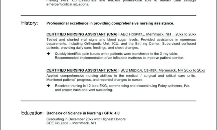 Resume For Certified Nursing Assistant Objective