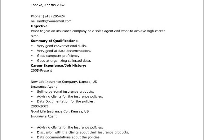 Resume For Life Insurance Agent