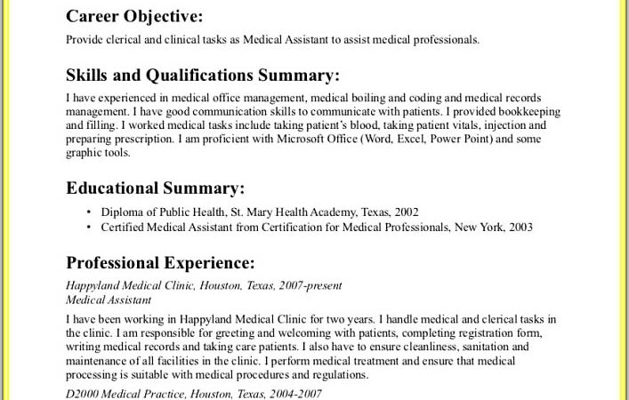 Resume For Medical Assistant With No Experience