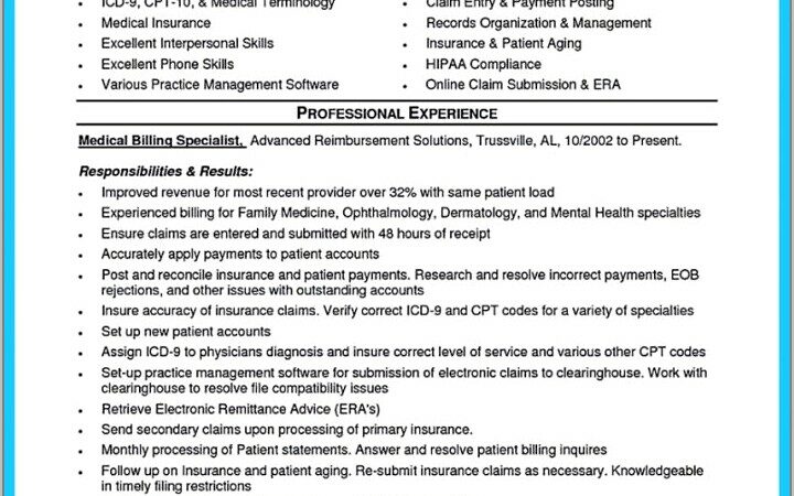 Resume For Medical Insurance Billing And Coding