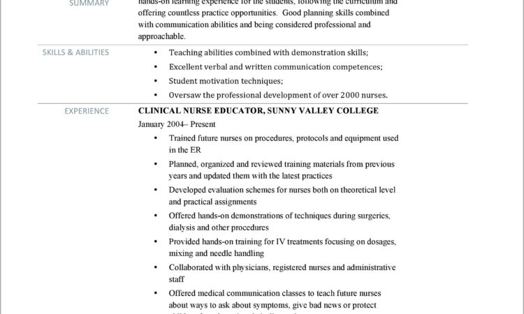 Resume For Nurse Educators Examples