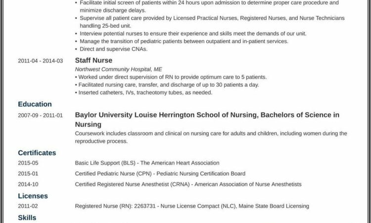 Resume For Nurses Template