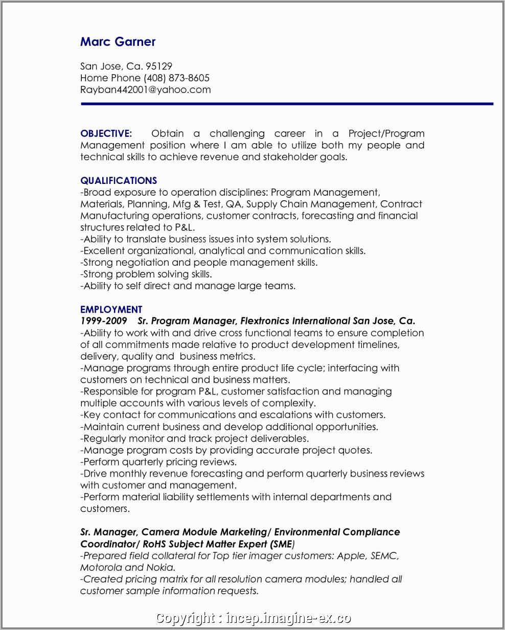 Resume For Nursing Management Position