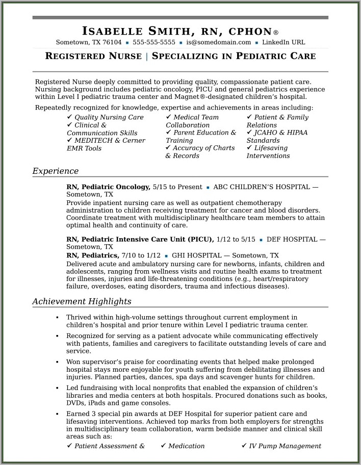 Resume For Registered Nurse Format