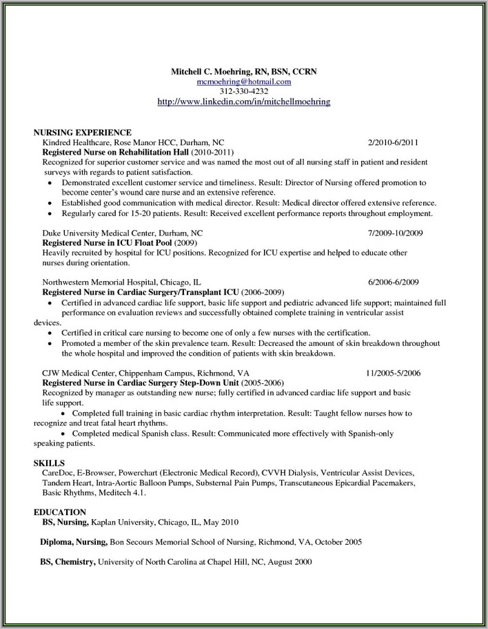 Resume For Registered Nurse In Australia