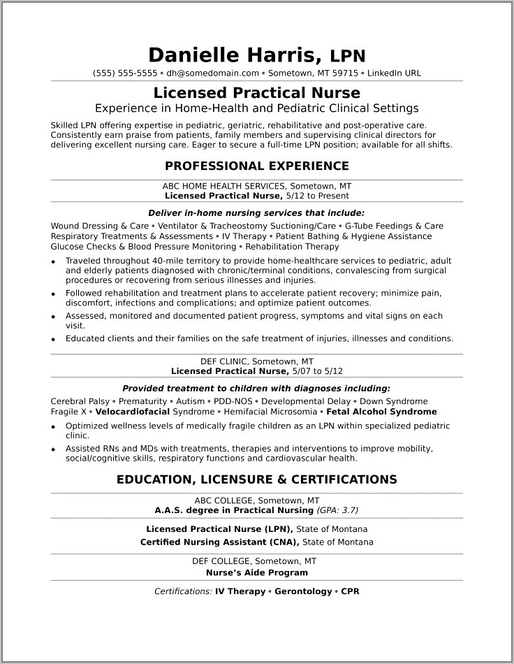 Resume For Registered Nurse With Experience