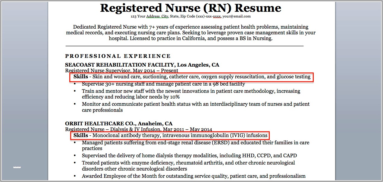 Resume For Registered Nurse