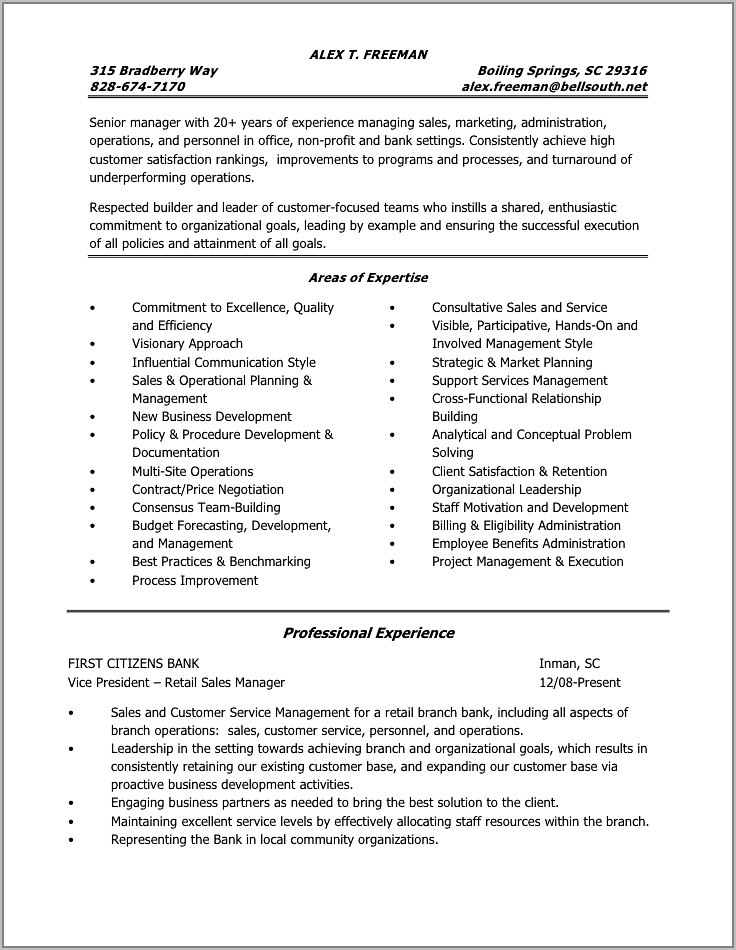 Resume For Sales Manager Job