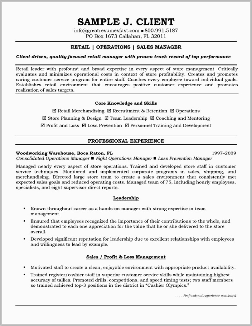 Resume For Sales Manager Post
