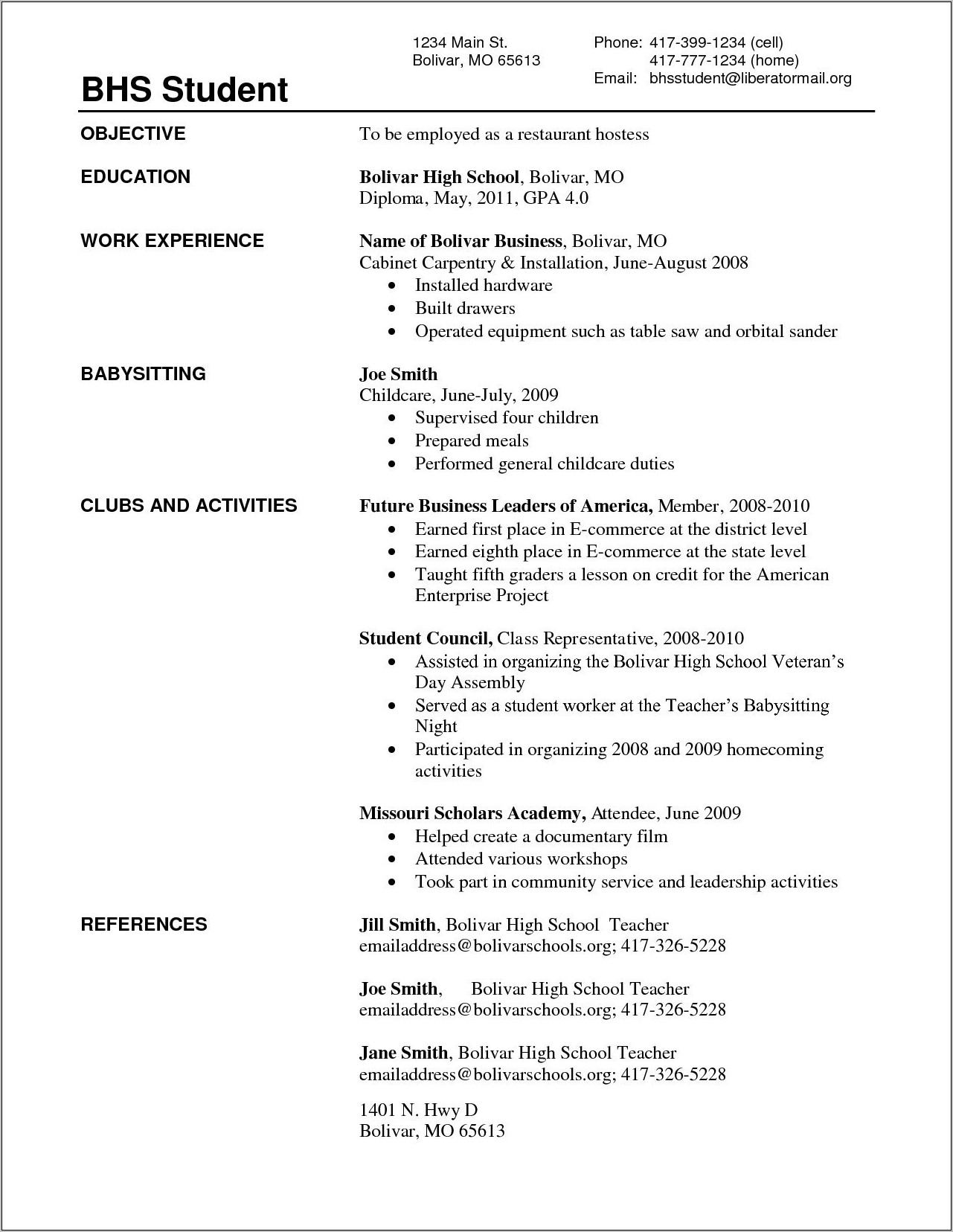 Resume For Students With No Experience Template