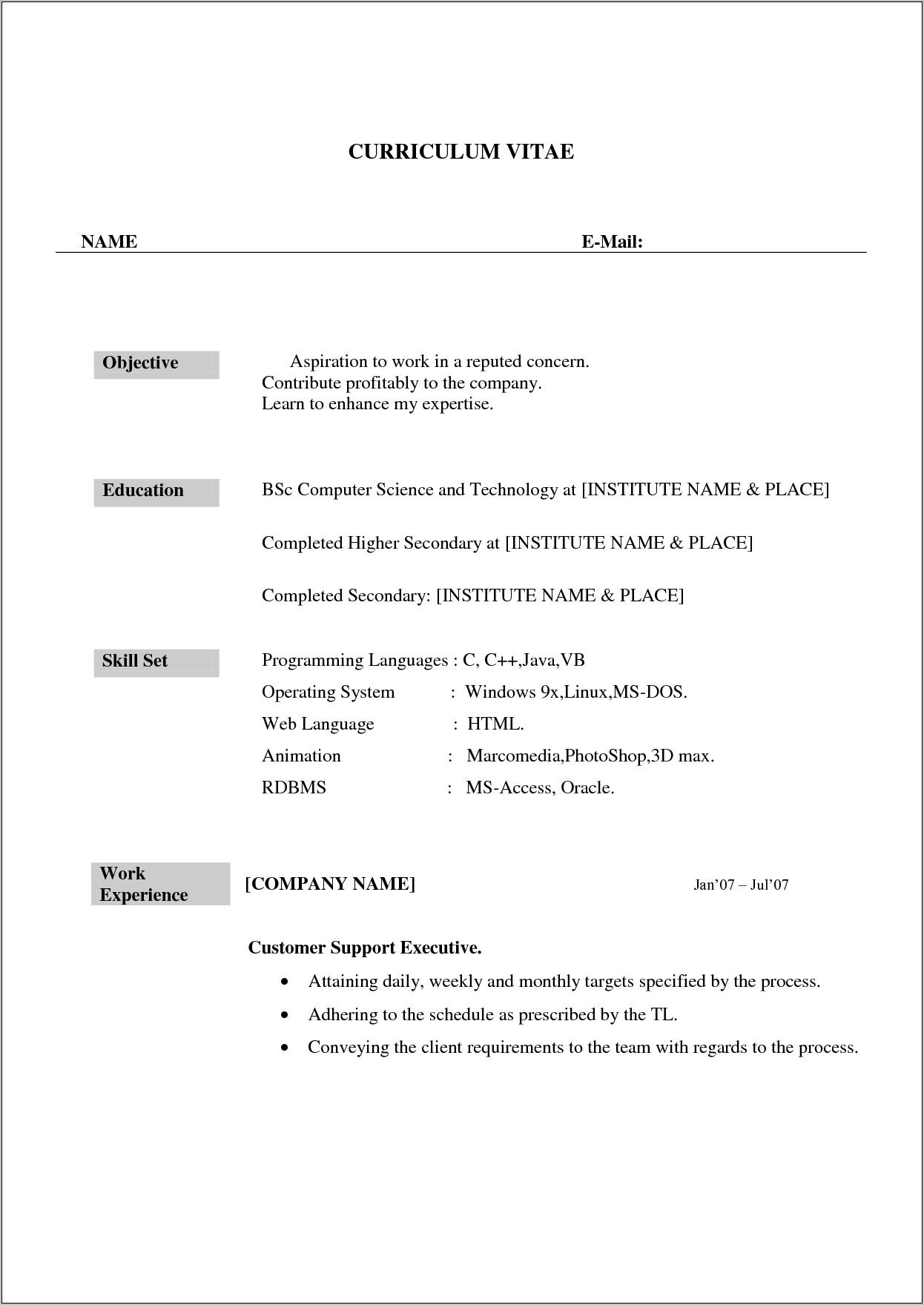 Resume Format College Application