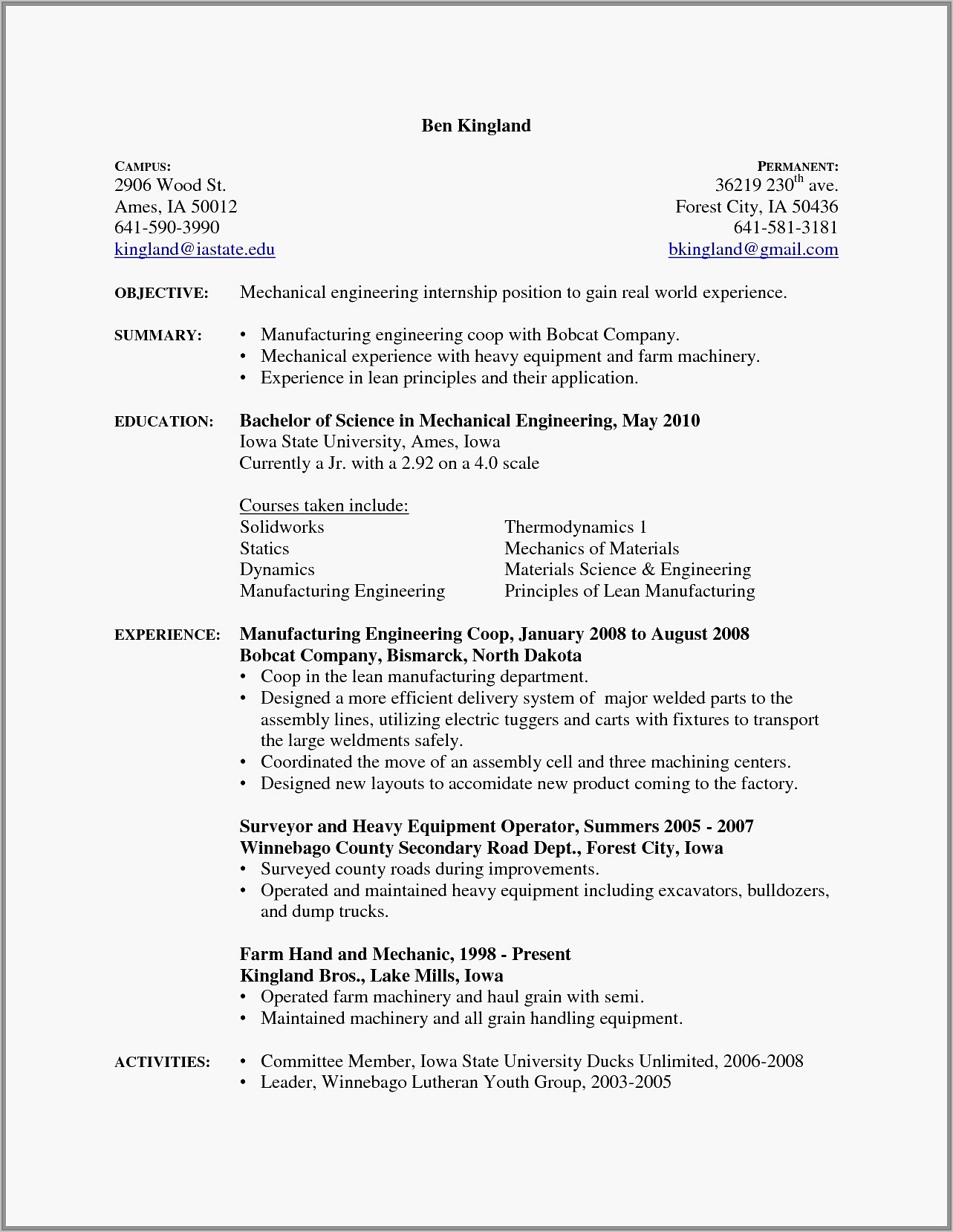 Resume Format Computer Technician