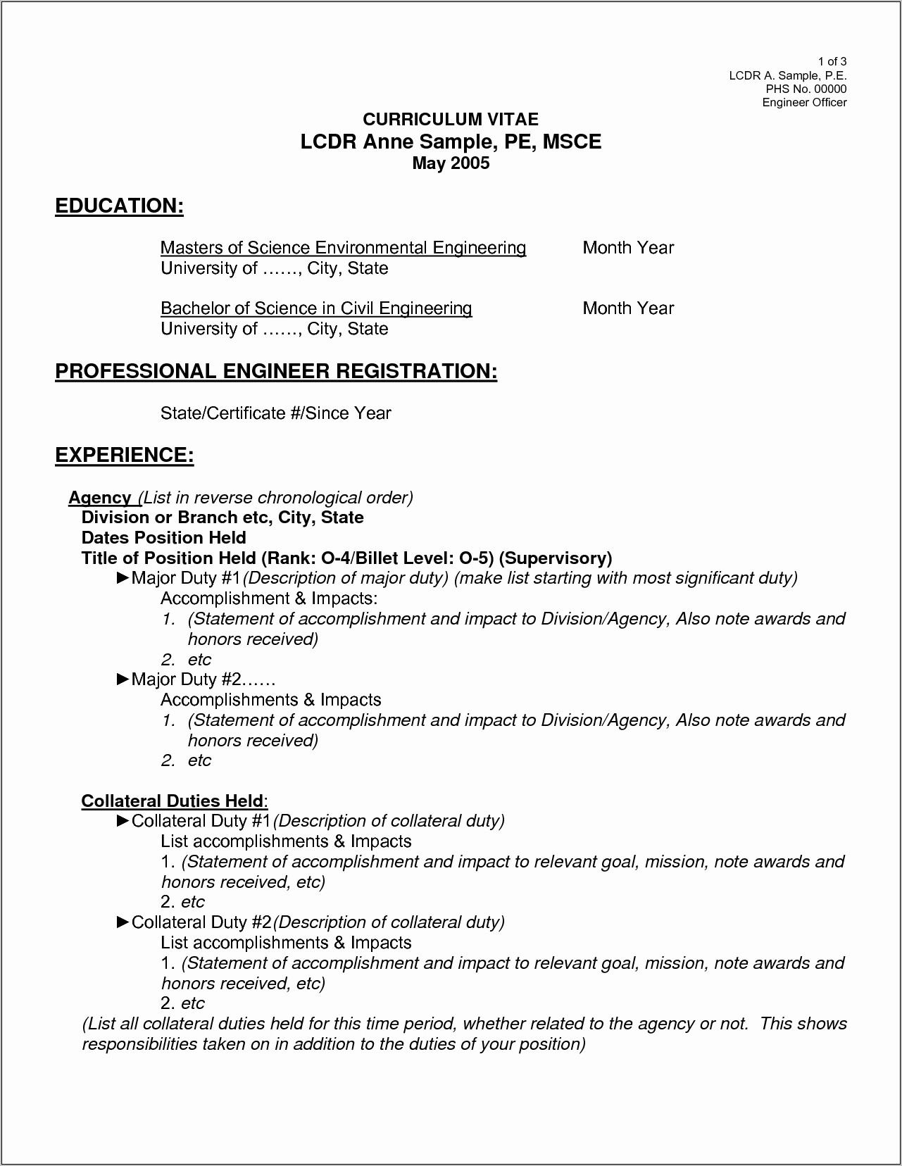 Resume Format Doc For Civil Engineer Experienced
