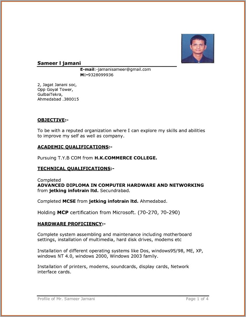 Resume Format Download In Ms Word 2003