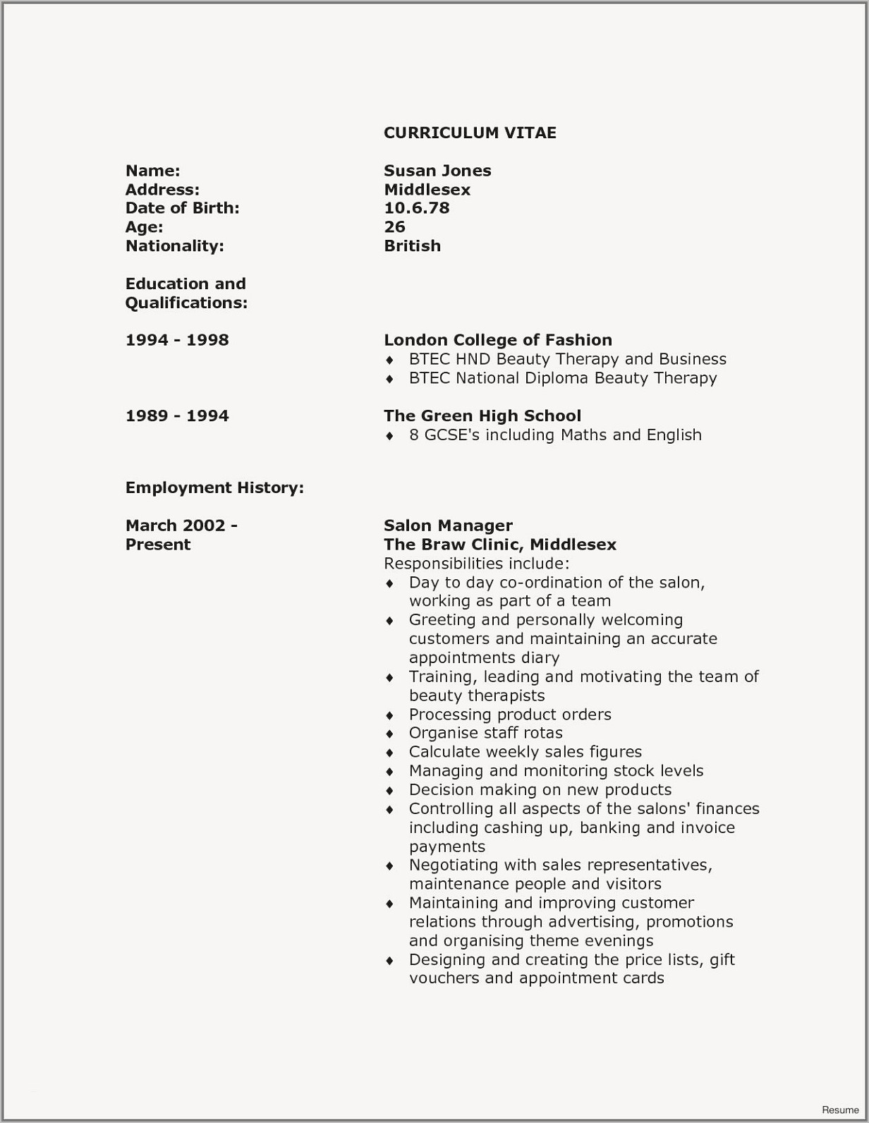 Resume Format Examples For Teaching Job