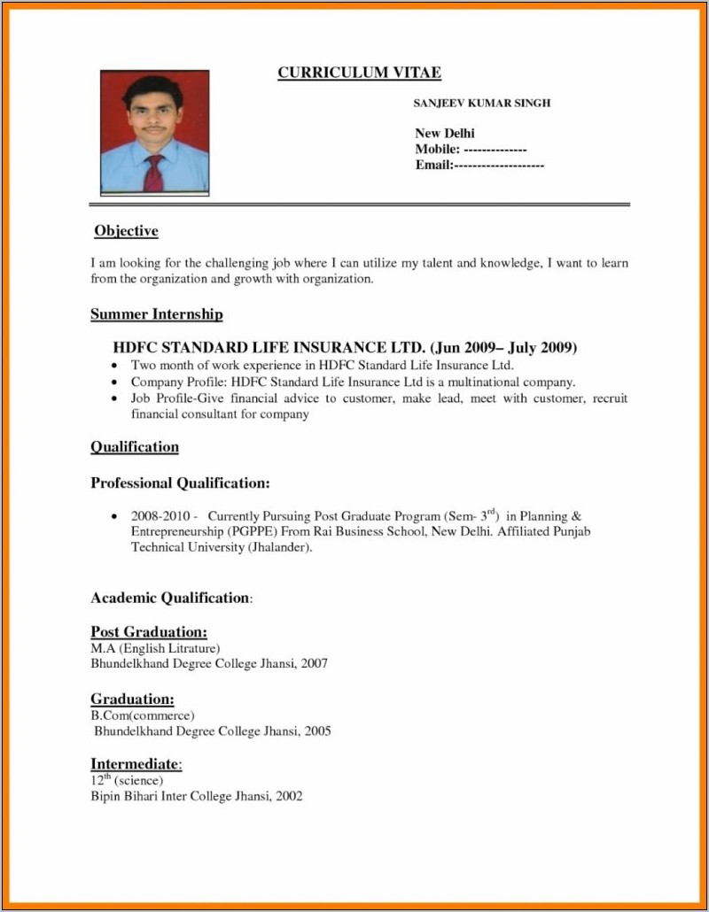 Resume Format For Bank Job Pdf Download