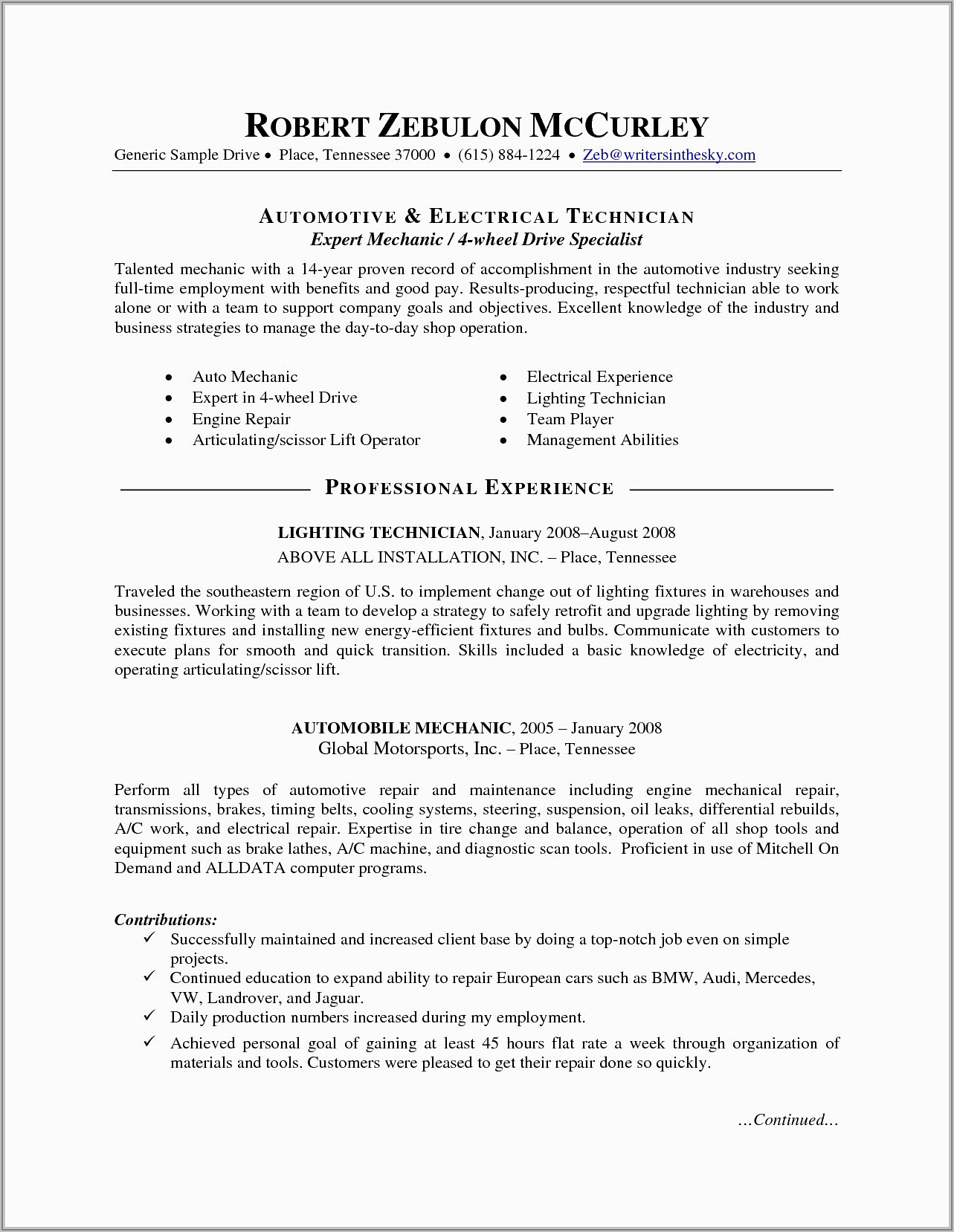 Resume Format For Computer Hardware Technician