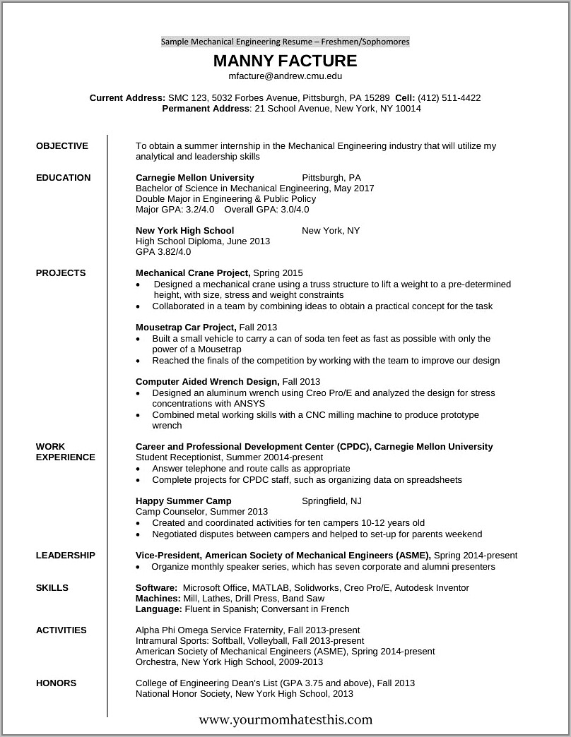 Resume Format For Engineers Free Download