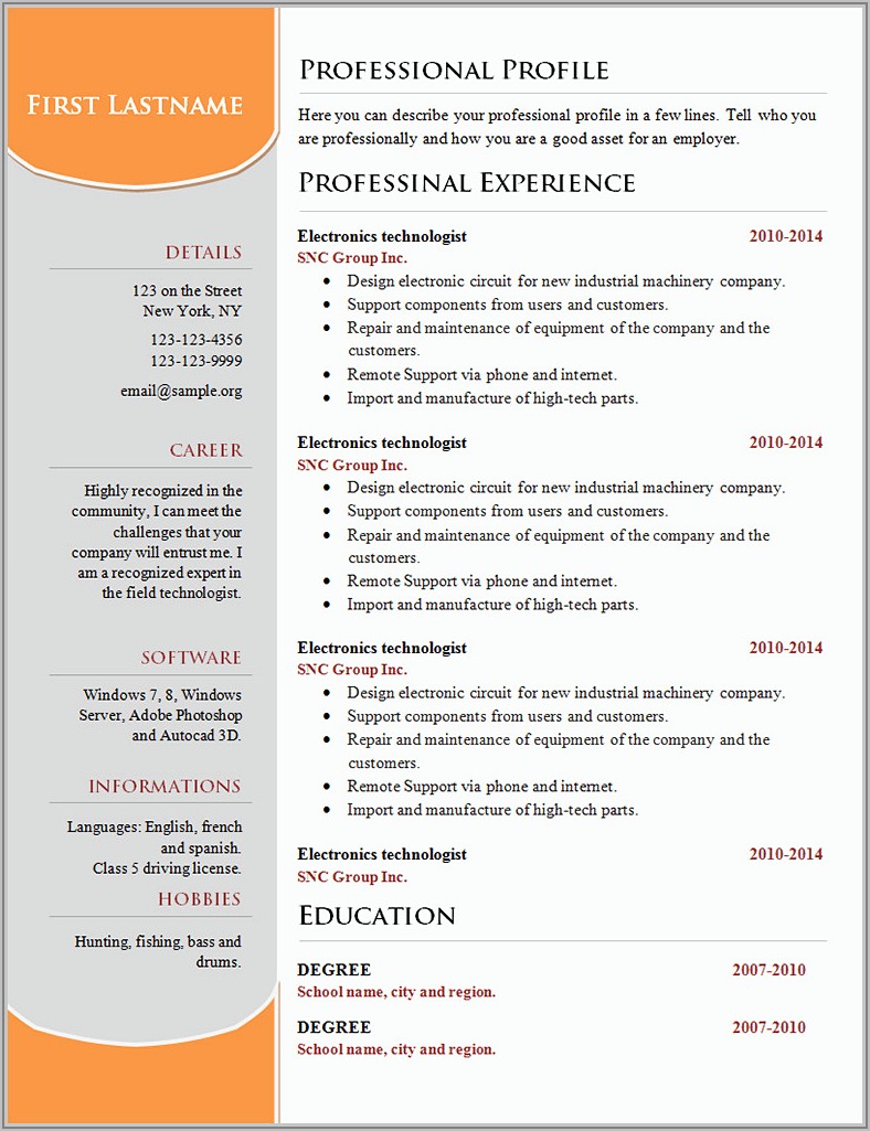 Resume Format For Freshers Engineers Cse