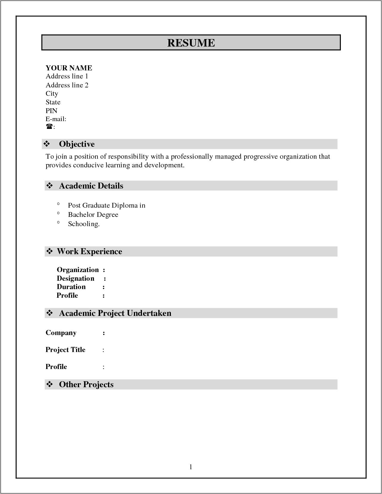 Resume Format For Freshers Free Download Pdf