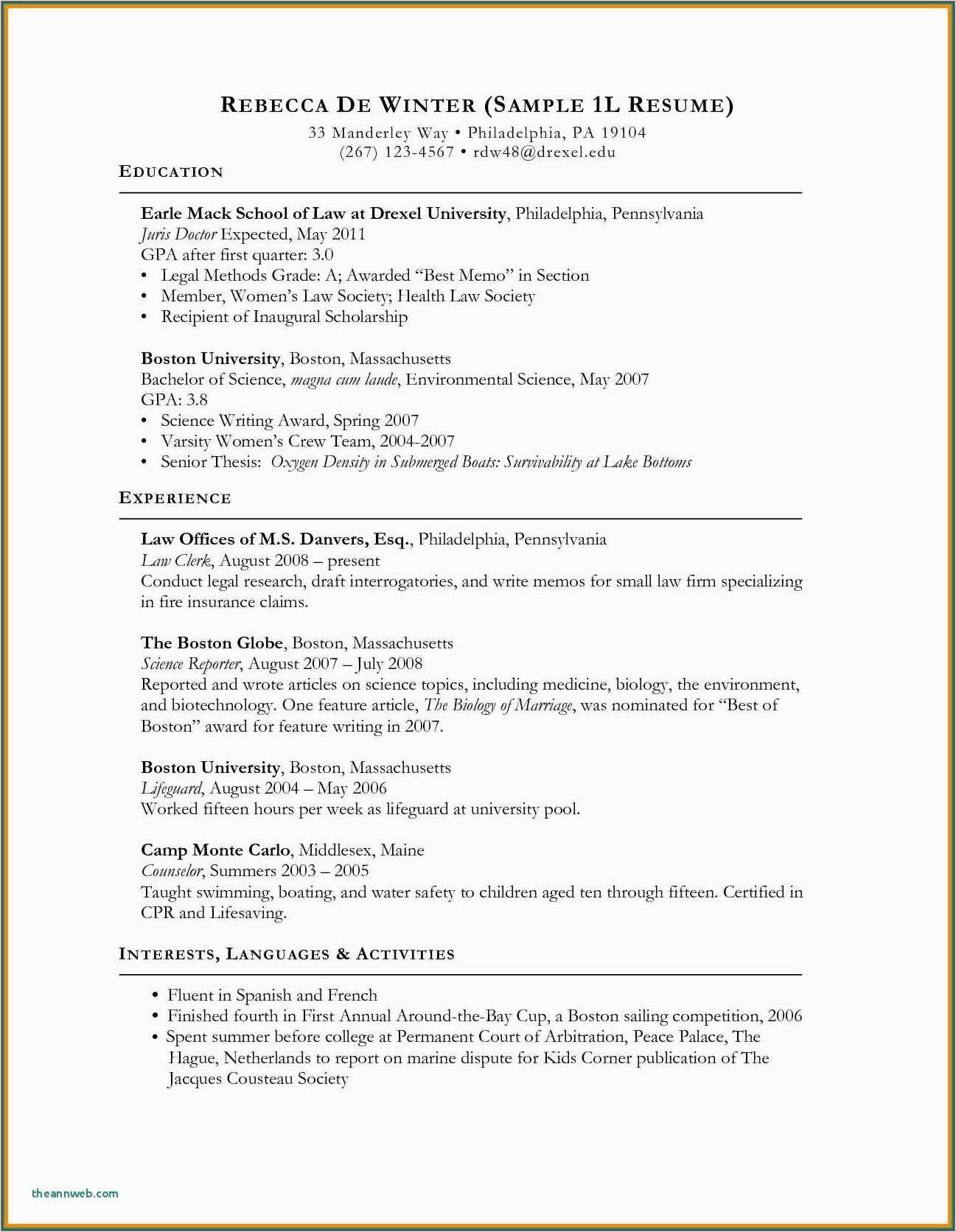 Resume Format For Law School Application