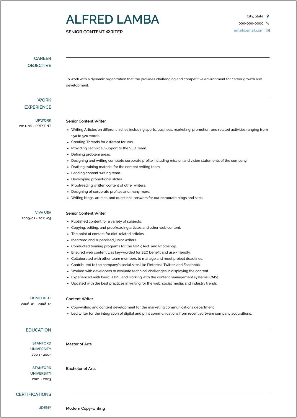 Resume Format For Law Students