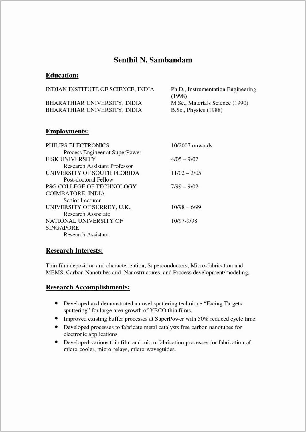 Resume Format For Lecturer Post Fresher
