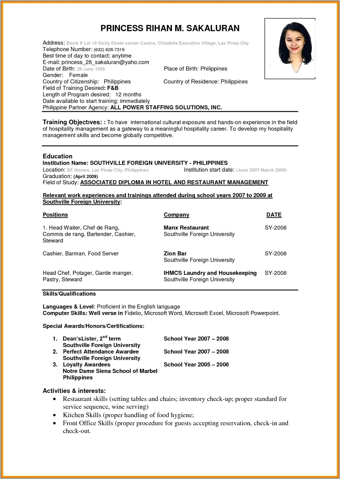 Resume Format For Nurses In India