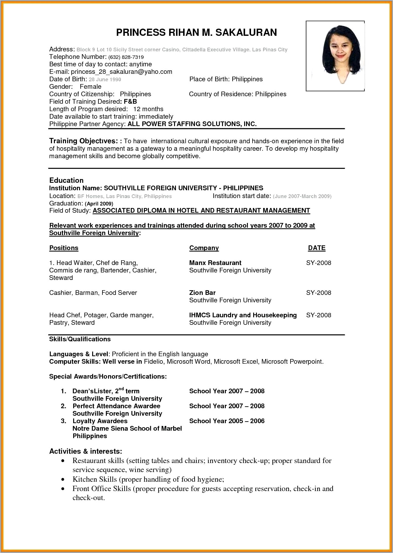 Resume Format For Nursing Job Pdf