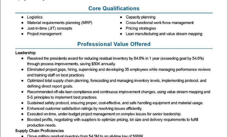 Resume Format For Scm Executive