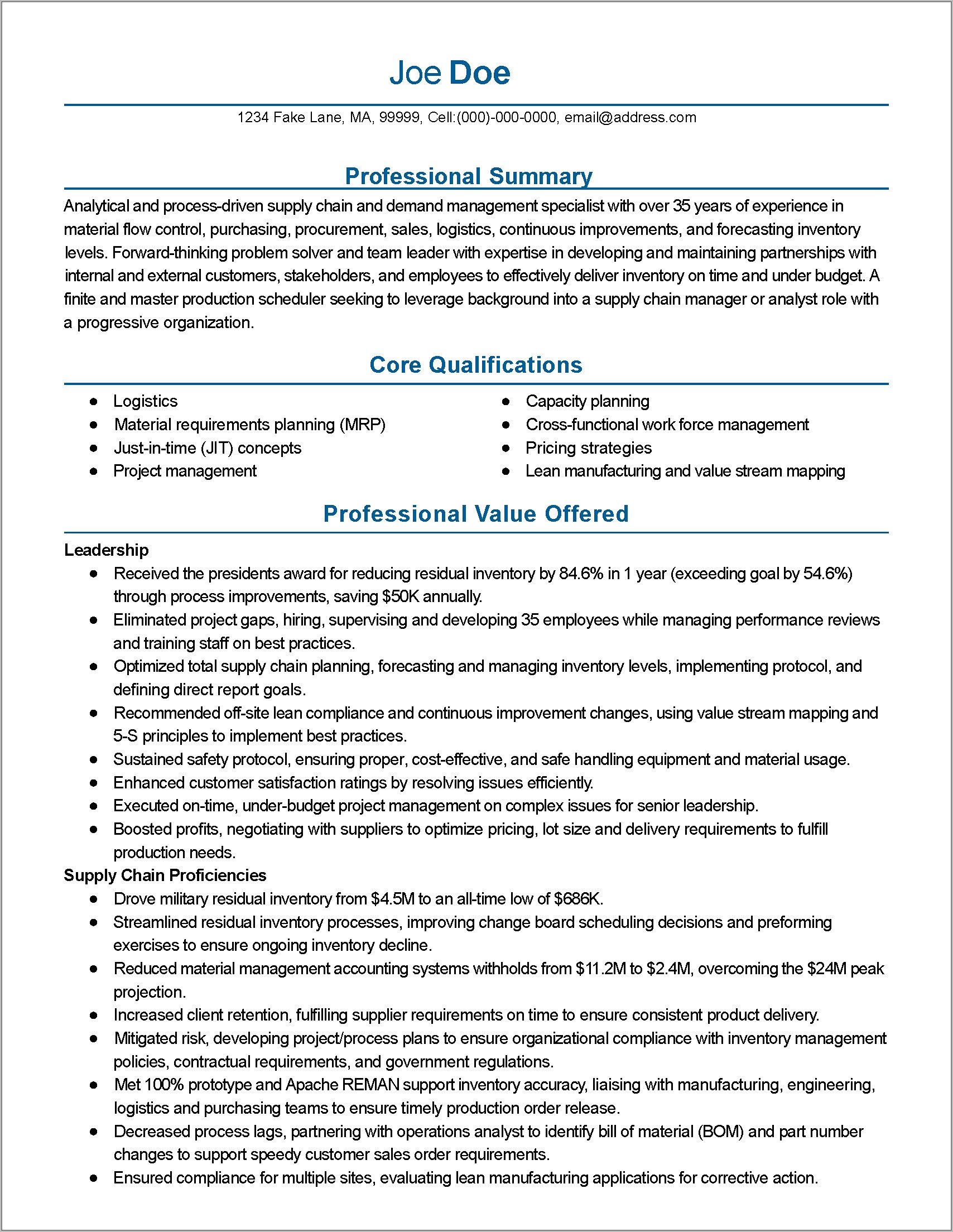 Resume Format For Scm Executive