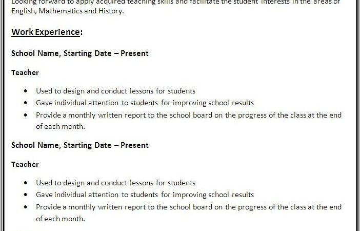 Resume Format For Teacher Job Free Download