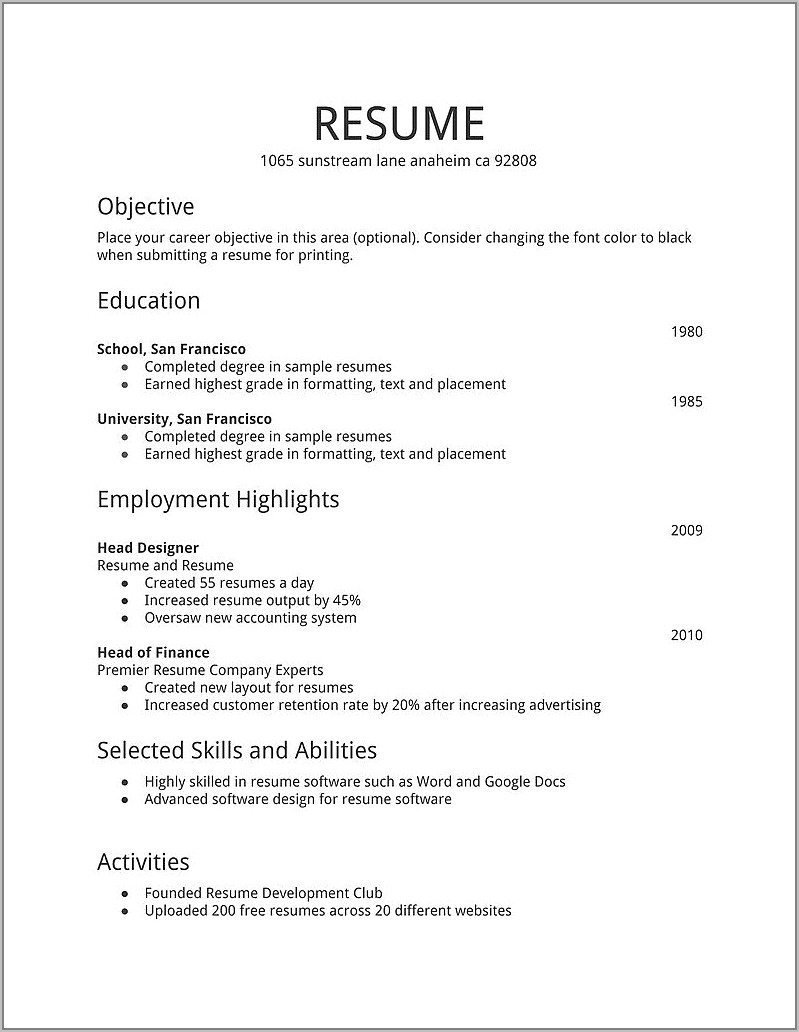 Resume Format For Teachers Job Free Download