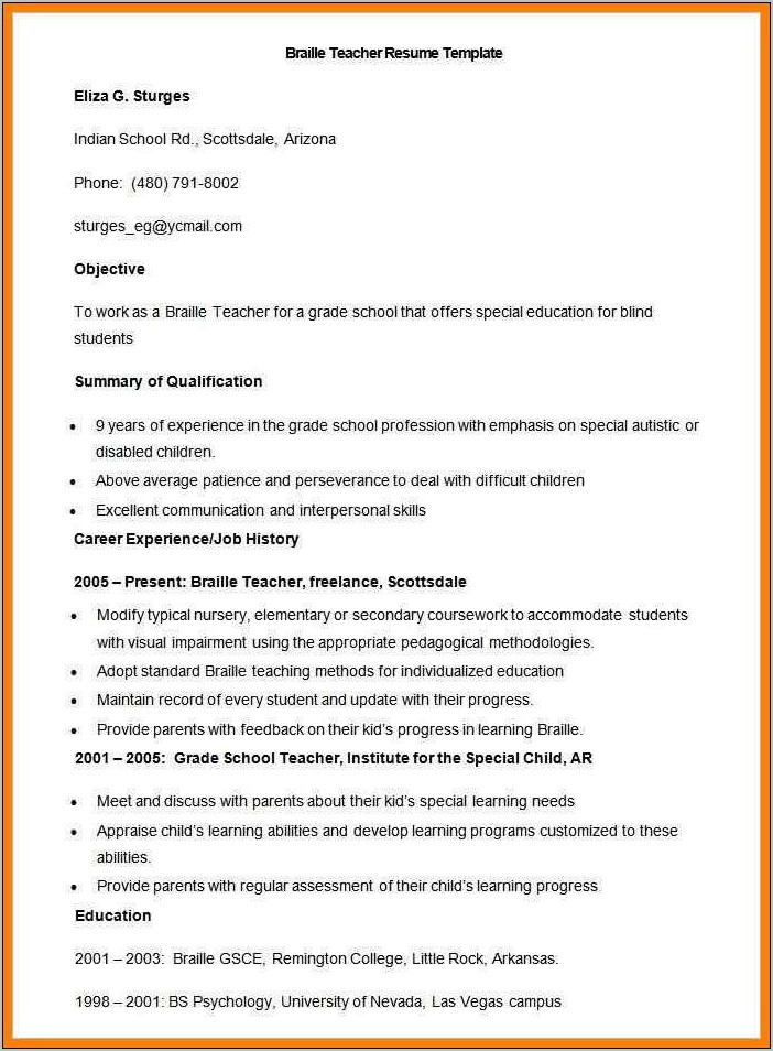 Resume Format For Teaching Job Pdf Download