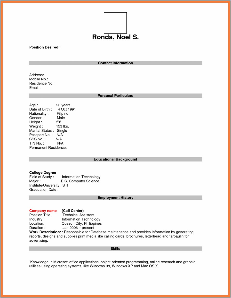 Resume Format Free Download In Word