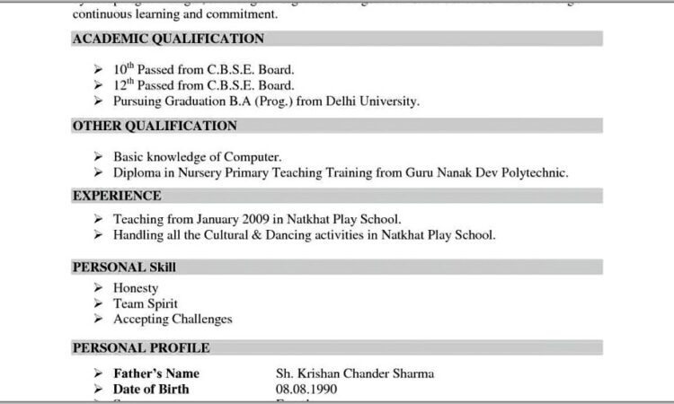 Resume Format In Word Free Download Indian