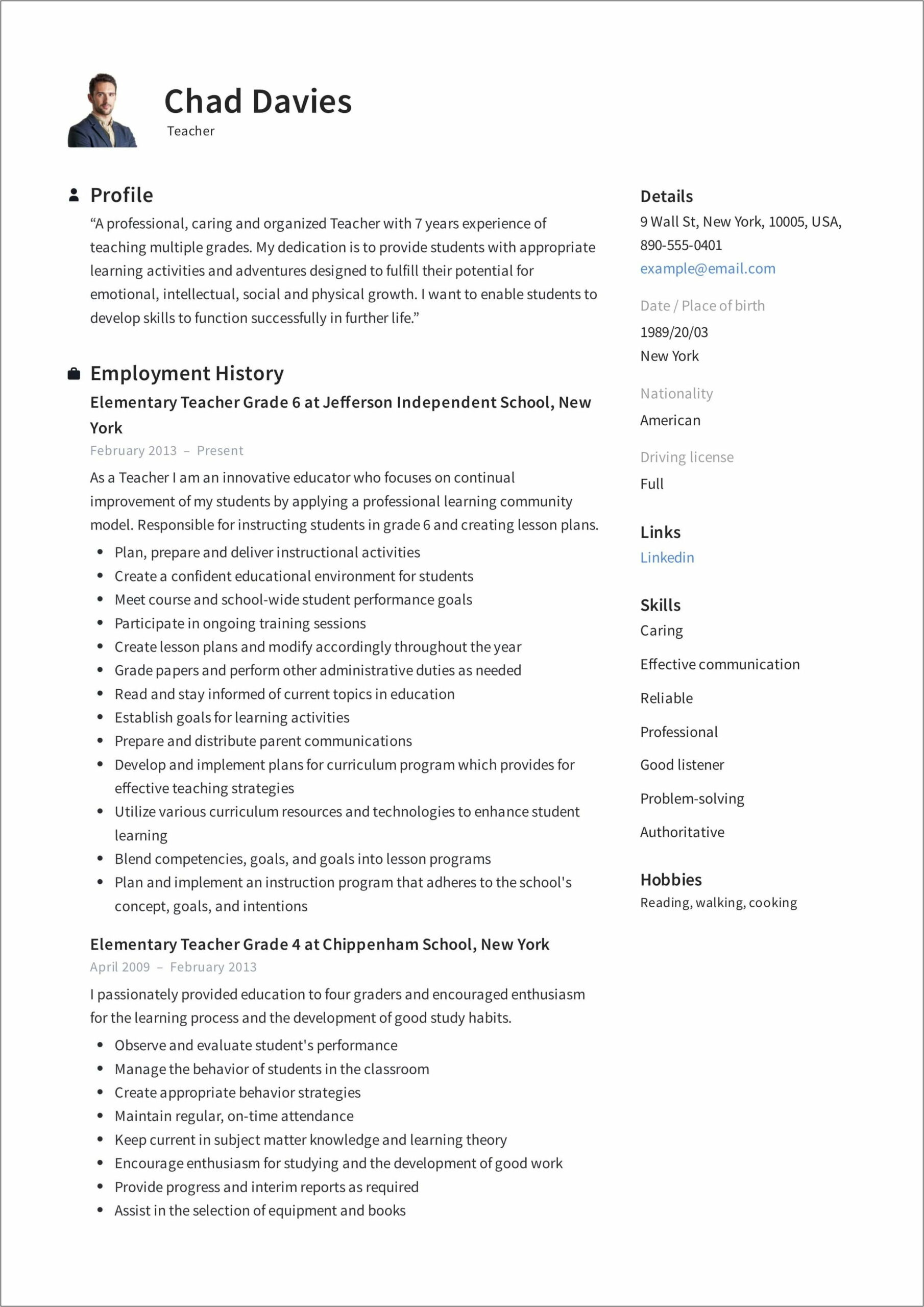Resume Format Pdf Download For Experienced Teachers