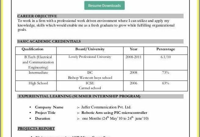 Resume Format Pdf Download For Freshers Bca