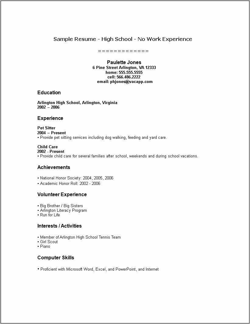 Resume Format With No Work Experience