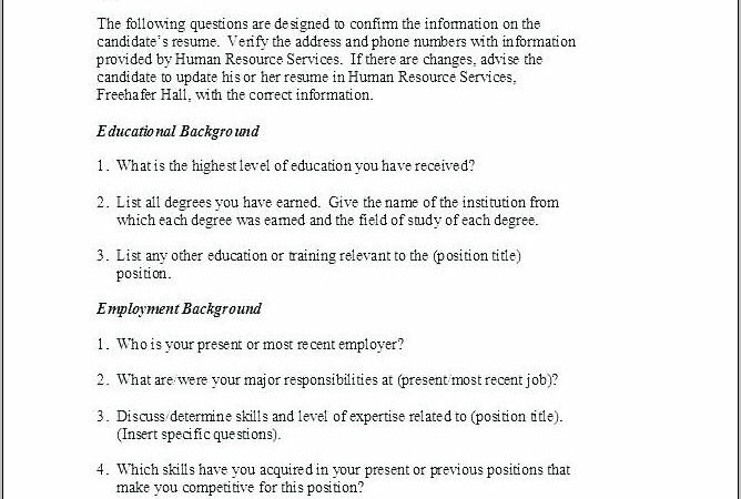 Resume Job Analysis Questionnaire Template