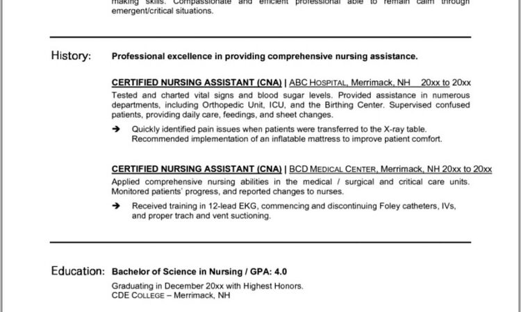 Resume Job Descriptions For Certified Nursing Assistant