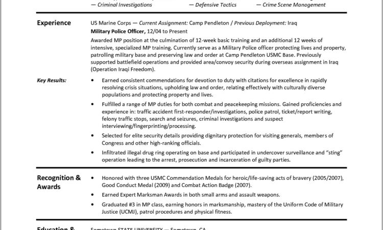 Resume Military To Civilian Sample