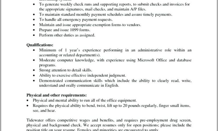 Resume Objective Examples Accounts Payable Clerk