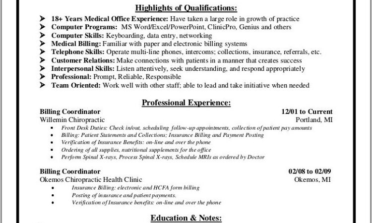 Resume Objective Medical Billing Manager