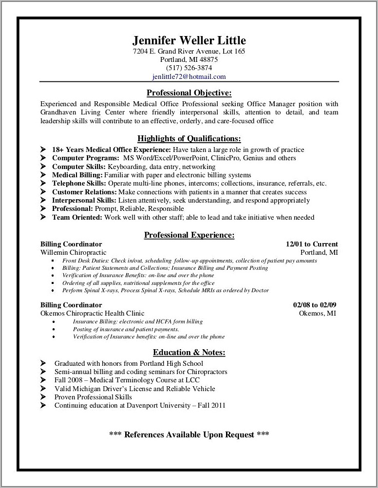 Resume Objective Medical Billing Manager