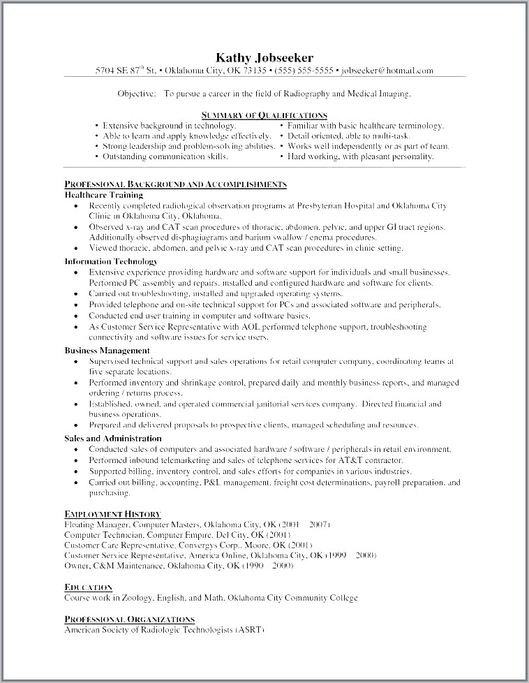 Resume Of Computer Technician